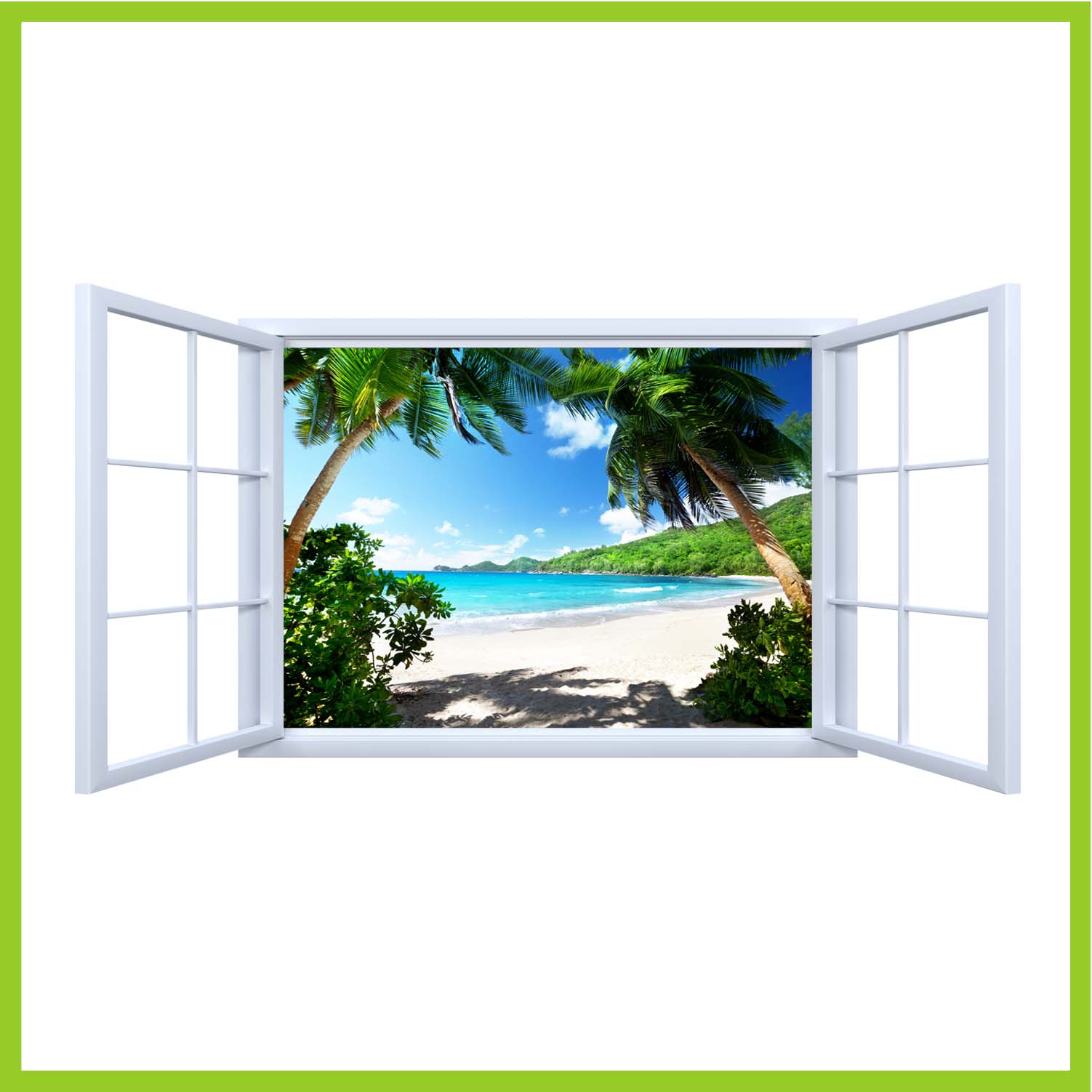 Vinilo ventana paisaje a playa caribeña - TenVinilo